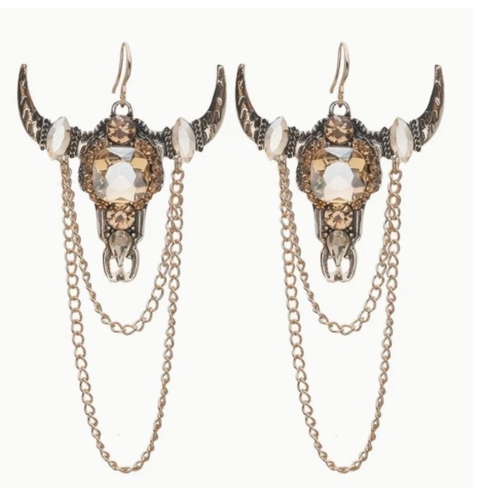 Bullhead Gold and Silver Chain Statement Earrings NWT